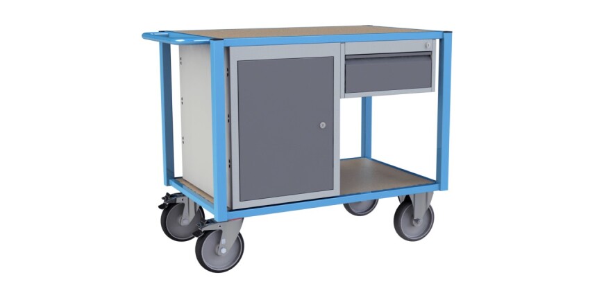 Servante établi équipée 1 tiroir + 1 bloc porte plateau médium 1060 x 680 mm 500 kg roue TPE