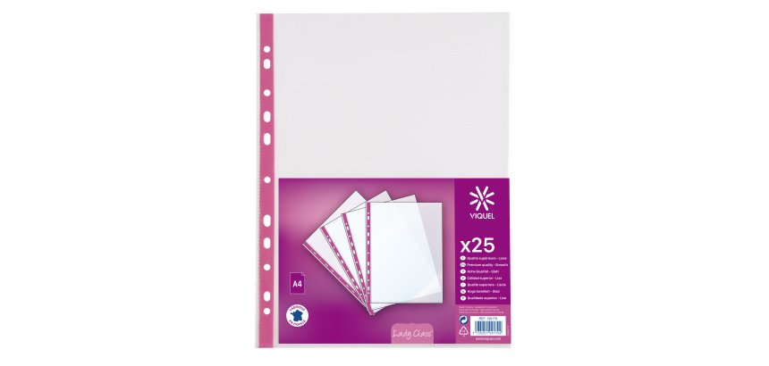 Pochettes perforées VIQUEL Lady Class A4 polypropylène couleur lisse 6.5/100e – Boite de 25