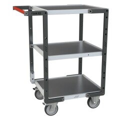 Servante Flatpack 3 plateaux tôle 250 kg 550 x 500 mm roue TPE