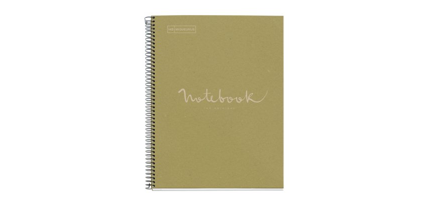 Notebook Eco Emotions, Carton recyclé, A4, quadrillage 5x5 mm, 80 feuilles de 1 couleur, Miquelrius, Vert.
