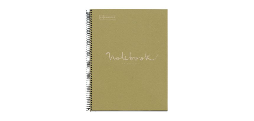 Notebook Eco Emotions, Carton recyclé, A4, quadrillage 5x5 mm, 80 feuilles de 1 couleur, Miquelrius, Vert.
