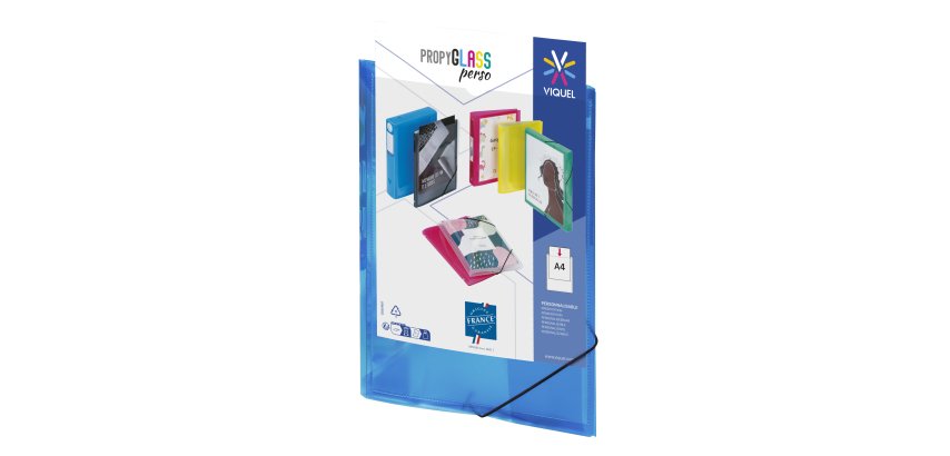 Chemise à élastique 3 rabats personnalisable plastique A4 -- Propyglass Viquel- Bleu -  - 24,5 x 32 cm