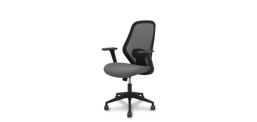 Silla operativa con respaldo de malla y brazos fijos. - gris oscuro