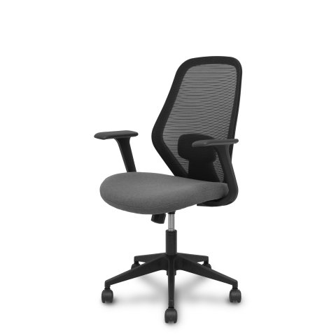 Silla operativa con respaldo de malla y brazos fijos. - gris oscuro