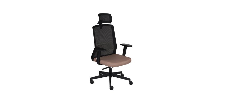 Chaise de bureau ergonomique COCO tissu et maille, accoudoirs 3D, appuie-tête, mécanisme synchrone, pieds noirs