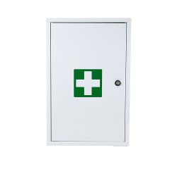 Armoire à pharmacie 1 porte, Tôle Blanche / Croix verte, 460 x 300 x 130 mm