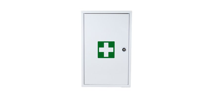 Armoire à pharmacie 1 porte, Tôle Blanche / Croix verte, 460 x 300 x 130 mm