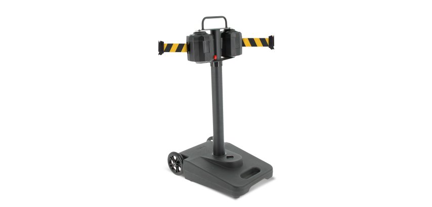 Poteau à double sangle 20m noir/jaune à roulettes