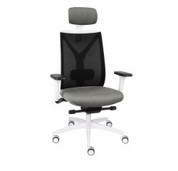 Ergonomischer Bürostuhl VALIO, Stoff und Mesh, mit 4D-Armlehnen und Kopfstütze, synchroner Mechanismus, weiße Füße