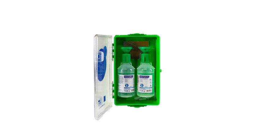 Station oculaire murale de 2 flacons de 250 ml de solution oculaire stérile