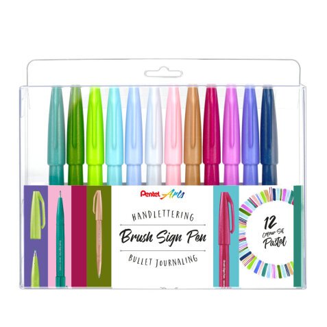 Rotulador Pentel Touch pastel con punta de pincel - Estuche 12 surtido