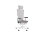 Chaise de bureau ergonomique Marti, tissu et maille, mécanisme synchrone + réglage profondeur d'assise, appui-tête, accoudoirs 3D , piètement roulettes blanc