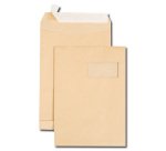Boite de 250 sacs à soufflets kraft brun C4 229x324 120 g/m² fenêtre 100x50 (25/52) bande de protection