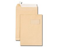 Boite de 250 sacs à soufflets kraft brun C4 229x324 120 g/m² fenêtre 100x50 (25/52) bande de protection