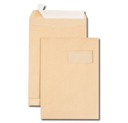 Boite de 250 sacs à soufflets kraft brun C4 229x324 120 g/m² fenêtre 100x50 (25/52) bande de protection