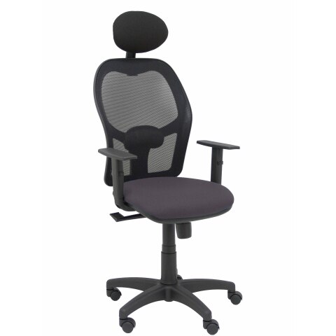 Silla de oficina Alocén malla con brazos regulables y cabecero - Asiento Gris oscuro