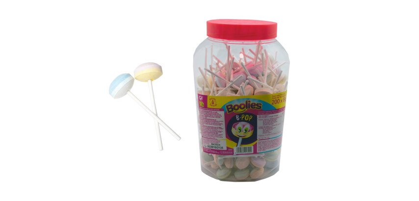 Caramelos con palo Boolies B-Pop Tarro 200 Uds.
