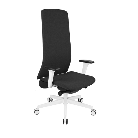 Chaise de bureau ergonomique SMART BLANC, tissu, avec accoudoirs 3D, mécanisme synchrone, pieds blancs