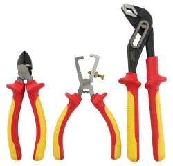 Jeu de 3 pinces isolées VDE 1000V : Multiprise, Coupante  et à dénuder
