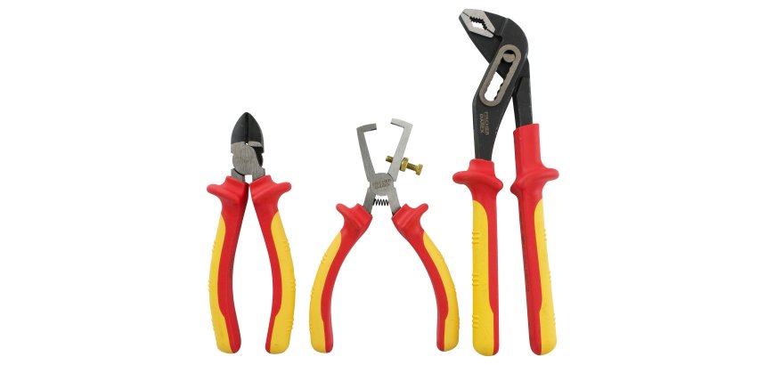 Jeu de 3 pinces isolées VDE 1000V : Multiprise, Coupante  et à dénuder