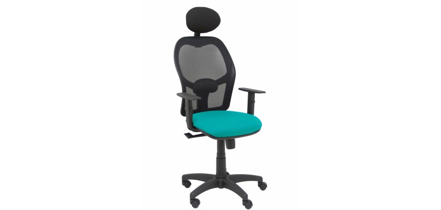 Silla de oficina Alocén malla con brazos regulables y cabecero - Asiento Turquesa