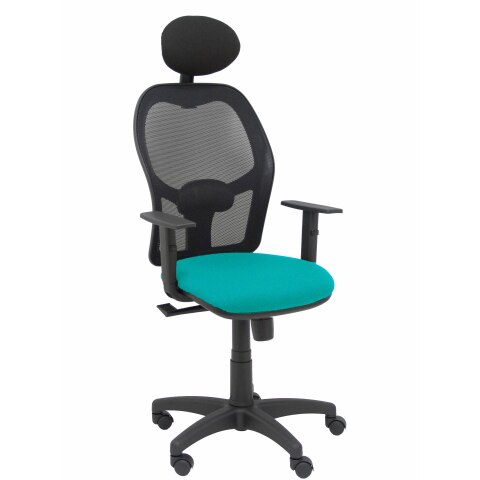 Silla de oficina Alocén malla con brazos regulables y cabecero - Asiento Turquesa