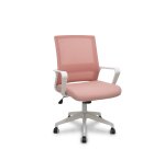 Ergo535 white reclining chair with pink mesh backrest, pink fabric seat, and nylon casters.