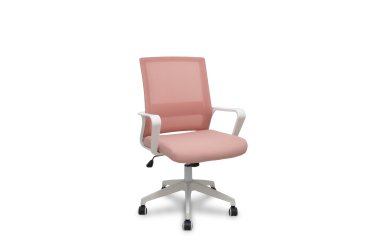 Kantelstoel Ergo535 wit met roze mesh rugleuning, roze stoffen zitting en nylon wielen