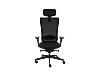 Chaise de bureau ergonomique MARTI tissu et maille, avec accoudoirs 3D et appui-tête, mécanisme synchrone, pieds noirs - Noir