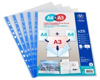 Pochettes perforées Viquel Double A4/A3 polypropylène lisse 8/100 - sachet de 25