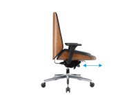 Chaise de bureau ergonomique MOON WOOD simili cuir noir et coque bois noyer, avec accoudoirs 3D, mécanisme synchrone, pieds aluminium