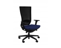 Fauteuil de bureau ergonomique MARTI, Tissu et maille, avec accoudoirs 3D, mécanisme synchrone, pieds noirs - Bleu foncé