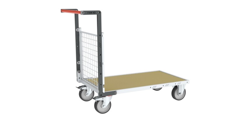 Chariot modulaire grillagé 1 dossier plateau bois 1000 x 600 mm roues rectangle 500 kg