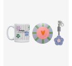 Kit Taza + Posavasos + Llavero "Amiga, eres un tesoro"