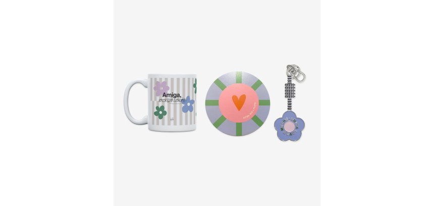 Kit Taza + Posavasos + Llavero "Amiga, eres un tesoro"