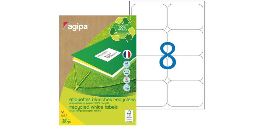 Etiquettes adresses multi-usages recyclées 99,1 x 67,7 mm Agipa - Boîte de 800