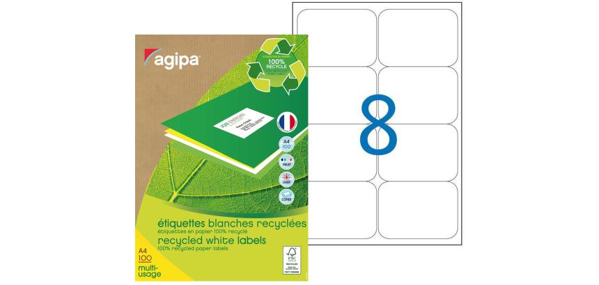Etiquettes adresses multi-usages recyclées 99,1 x 67,7 mm Agipa - Boîte de 800