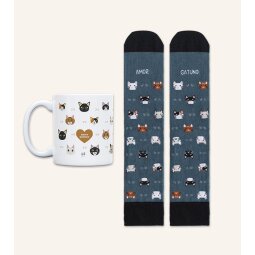 Kit Taza + Calcetines "Amor gatuno" talla 36-41
