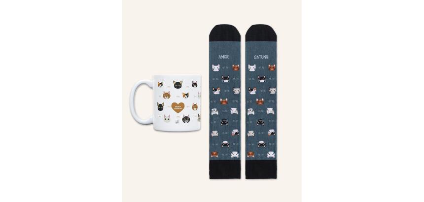 Kit Taza + Calcetines "Amor gatuno" talla 36-41
