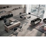 Bureau d'angle Direction Xennon finition placage bois L 190 x P 220cm avec retour sur caisson et sous-main en cuir