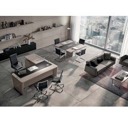 Bureau d'angle direction Xennon L.190 x P.220 avec retour sur caisson et sous-main en cuir