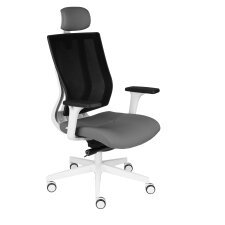 Fauteuil de bureau ergonomique MAXPRO BLANC, tissu et maille, avec accoudoirs 2D et appui-tête, mécanisme synchrone, pieds blancs