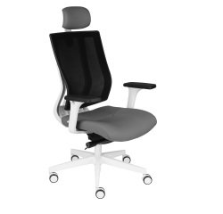 Ergonomischer Bürostuhl MAXPRO WEISS, Stoff und Netz, mit 2D-Armlehnen und Kopfstütze, Synchronmechanismus, weiße Füße