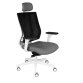 Fauteuil de bureau ergonomique MAXPRO BLANC, tissu et maille, avec accoudoirs 2D et appui-tête, mécanisme synchrone, pieds blancs