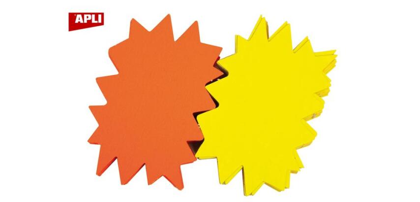 Etiquette carton fluo jaune/orange forme éclatée 16 x 24 cm Apli - non effaçable - Boîte de 25