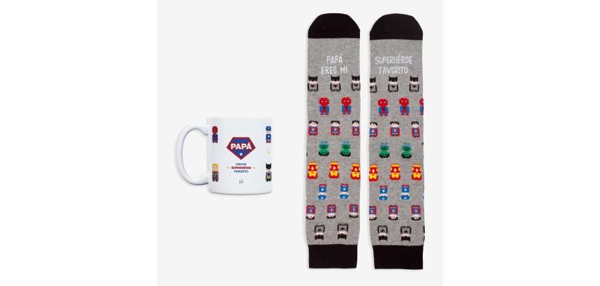 Kit Taza + Calcetines "Papá, eres mi súperhéroe favorito" New talla 42-46
