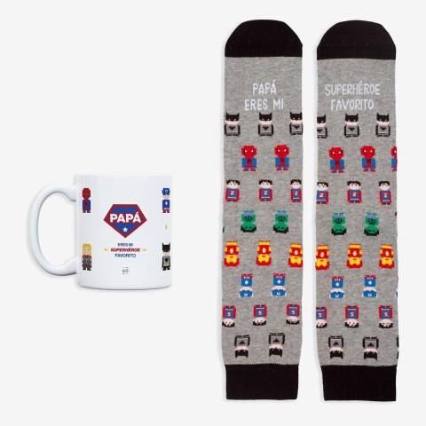 Kit Taza + Calcetines "Papá, eres mi súperhéroe favorito" New talla 42-46
