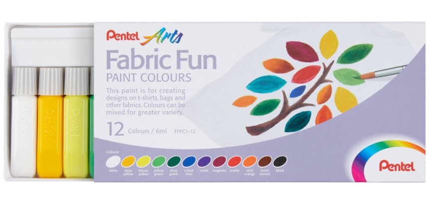 Pinturas Fabric Fun para uso textil Pentel - Caja de 12 colores surtidos