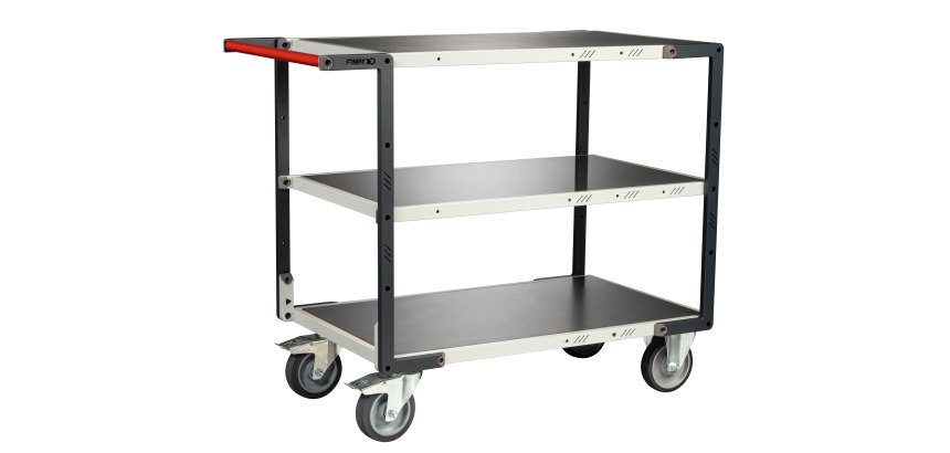 Servante montée 3 plateaux tôle 400 kg 1000 x 600 mm roue TPE