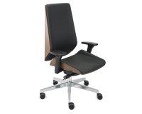 Chaise de bureau ergonomique MOON WOOD simili cuir, avec accoudoirs 3D, mécanisme synchrone, pieds aluminium, Noir